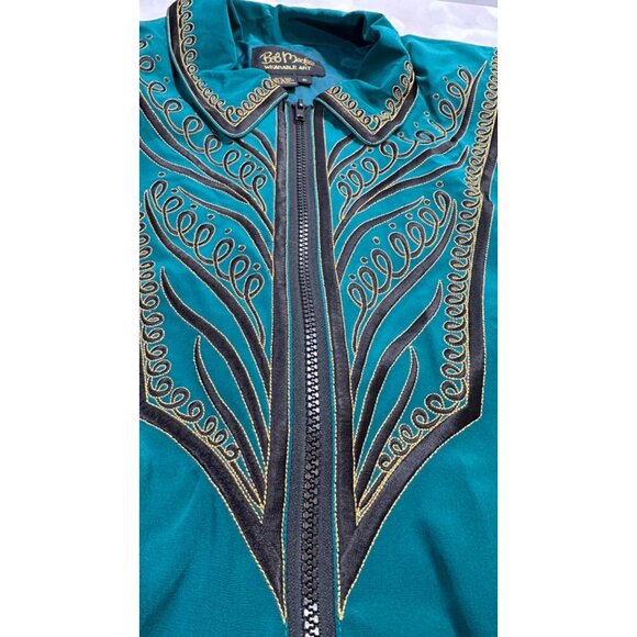 Vtg QVC Bob Mackie M Wearable Art Teal Silk Jacket Embroidered Design Zip New - Picture 13 of 13